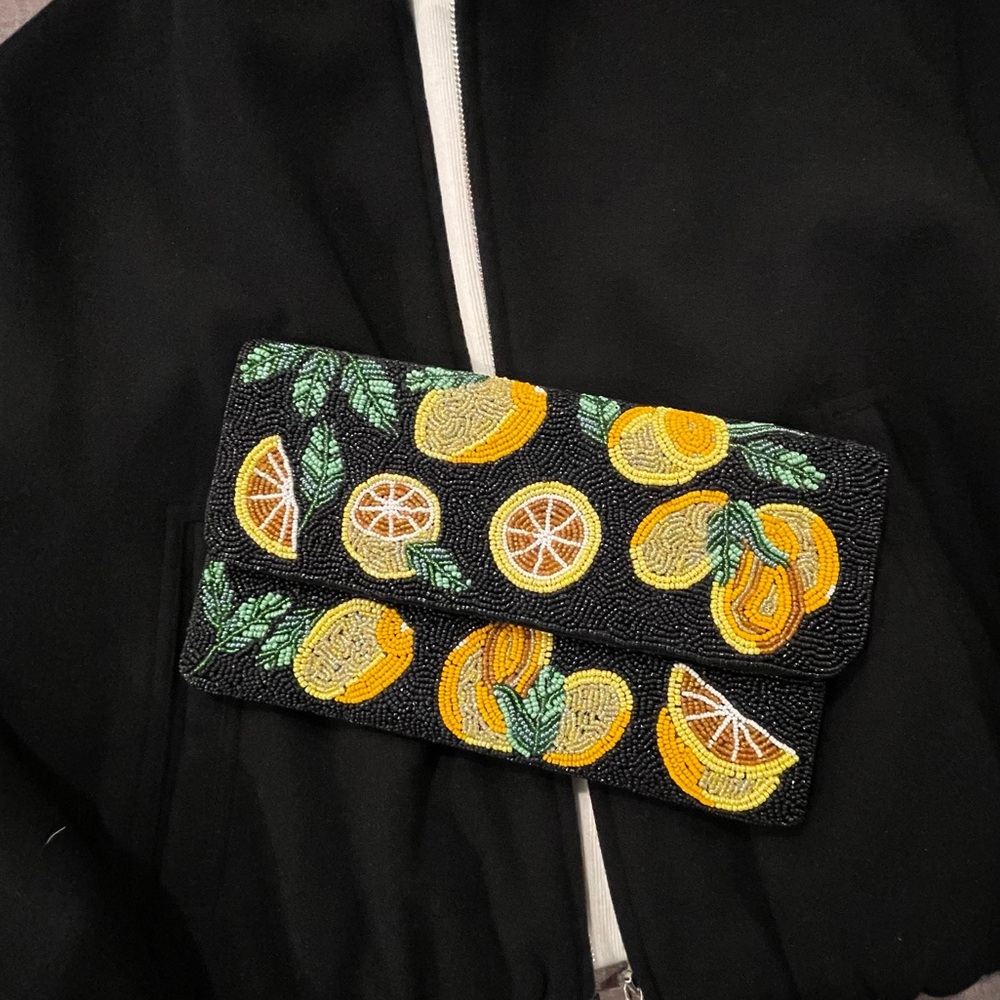 Lemon Beaded Clutch bag Black beaded clutch bag beaded shoulder bag NWT - Picture 2 of 8